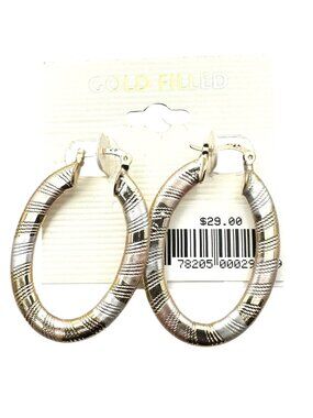 Tri Color Gold Filled Earrings 1.75" Hoops Pierced Chandelier Original Card NOS